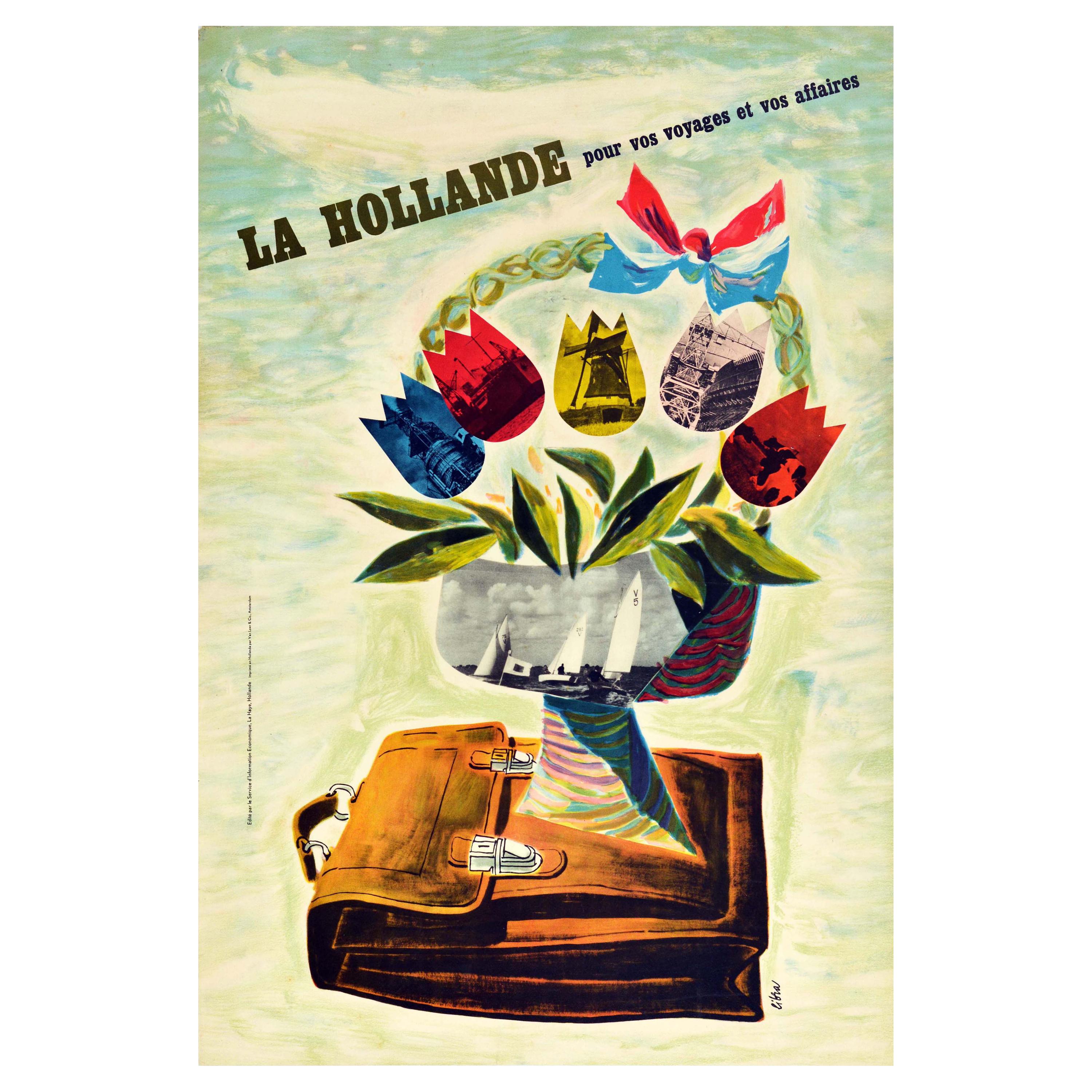 Original Vintage Poster Holland Travel Business Industry Sailing Windmill Tulips
