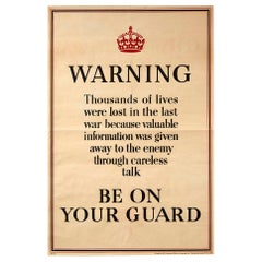 Original Vintage Poster Home Front WWII Warning Careless Talk Be On Your Guard