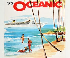 Original Vintage Poster Home Lines Cruise S.S. Oceanic Bahamas Bermuda Caribbean