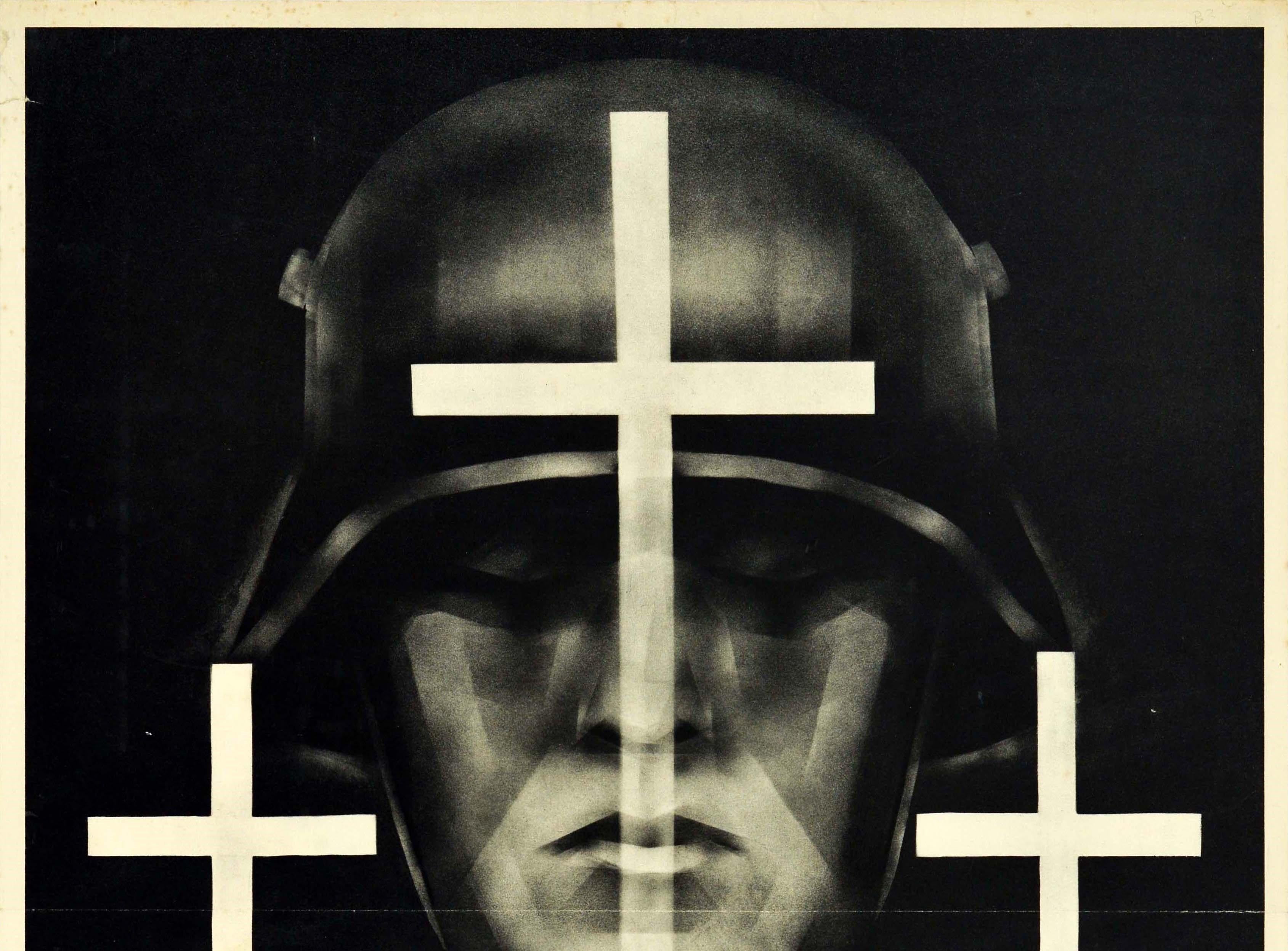 Original vintage poster issued by the German War Graves Commission - Ehret die Heldengraber
Opfert am 20. und 21. Oktober / Honour the graves of war heroes Offertory on 20 and 21 October - featuring an image of a soldier in a military helmet in