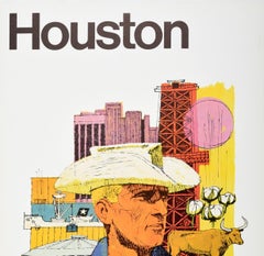 Original Vintage Poster Houston Texas Continental Airlines Travel Art Astrodome