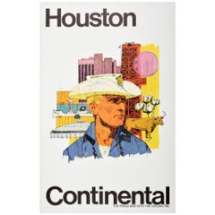 Original Vintage-Poster Houston, Texas Continental Airlines, Reise, Kunst, Astrodome