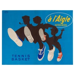 Original Vintage Poster, Hutchinson, Tennis, Basketball, Sneakers, 1950