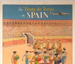 Original Vintage Poster Iberia Air Lines Travel Fiesta De Toros Bullfight Spain
