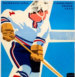 Original Vintage Poster Ice Hockey World Championships Prague Sport & Friendship
