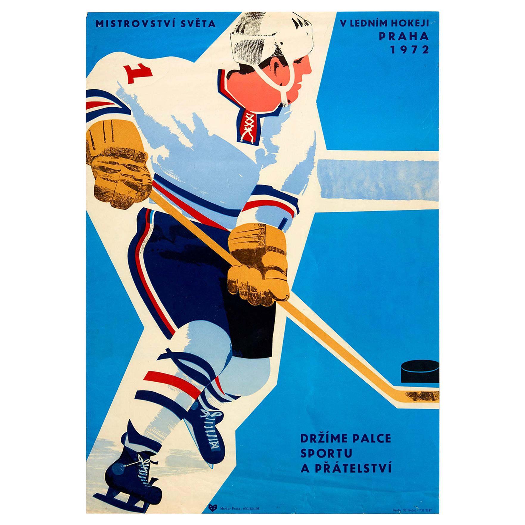 Original Vintage Poster Ice Hockey World Championships Prague Sport & Friendship