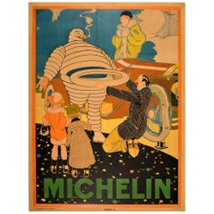 Original Vintage Poster Iconic Michelin Man Bibendum Klassisches Auto, neuer Reifen