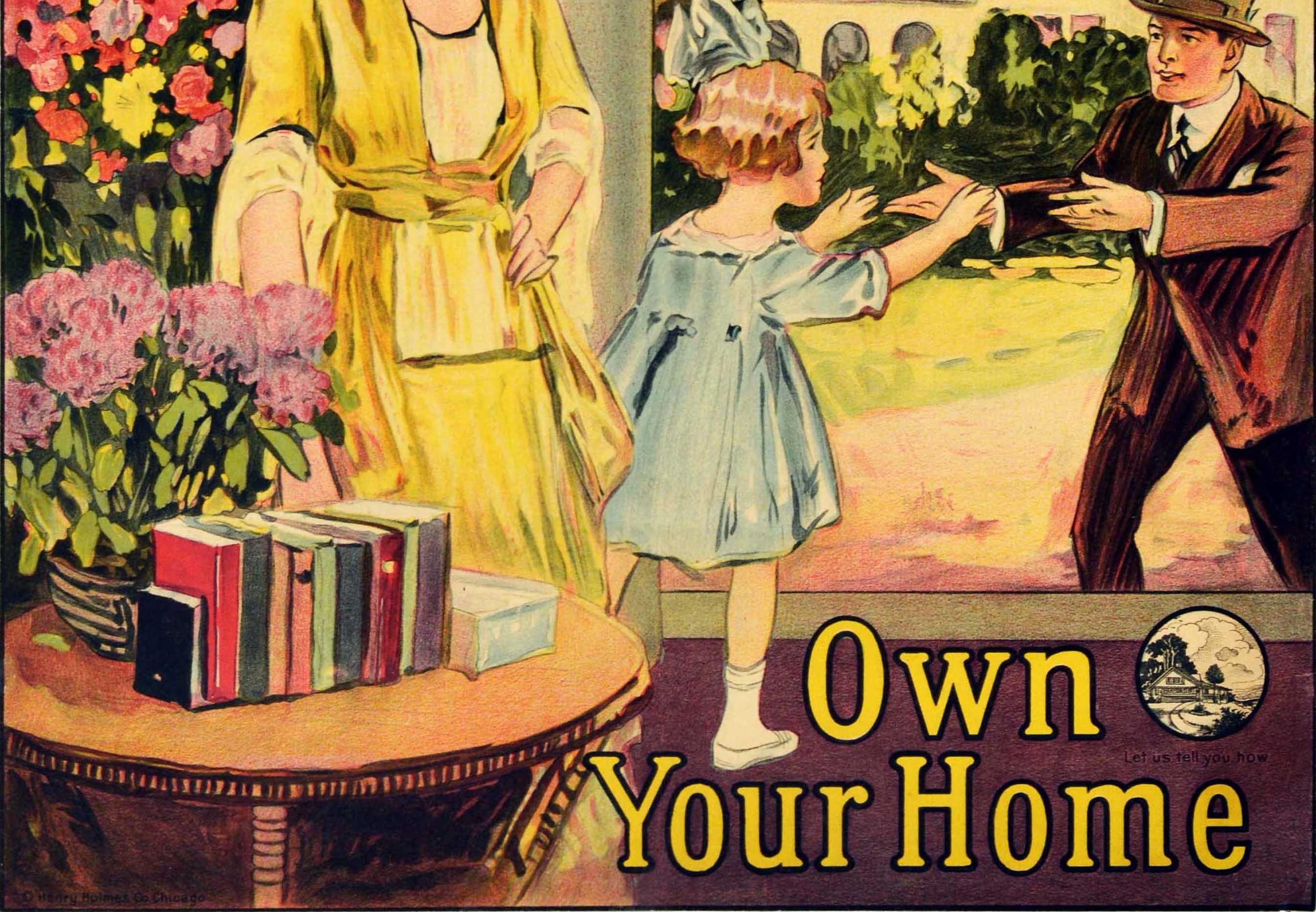 Américain Affiche rétro originale, If You Love Your Family Own Your Home, Porche, Jardin, Art en vente