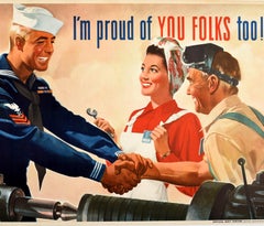 Original Vintage Poster I'm Proud Of You Folks Too WWII US Navy Home Front Work