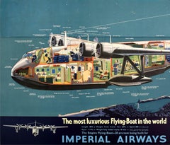 Original Vintage Poster Imperial Airways Empire Flying Boat Canopus Plane Travel