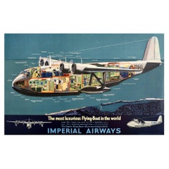 Original Used Poster Imperial Airways Empire Flying Boat Canopus Plane Travel