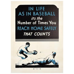 Original Vintage Poster In Life As In Baseball Reach Home Safely NSC Road Safety