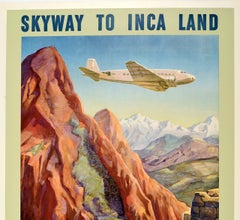 Original Vintage Poster Inca Land Small World By Pan American Macchu Picchu Peru