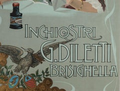 Original Vintage Ink and Pen Poster, Inchiostri G. Diletti, Italy, Quill, 1900