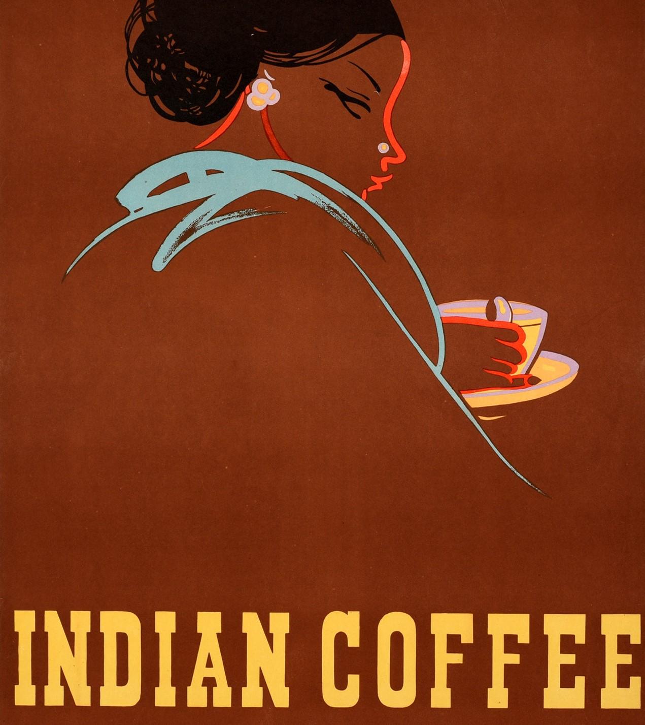 Original Vintage Poster Indian Coffee The Cup That XL's India Drink Coffee Board In Good Condition For Sale In London, GB