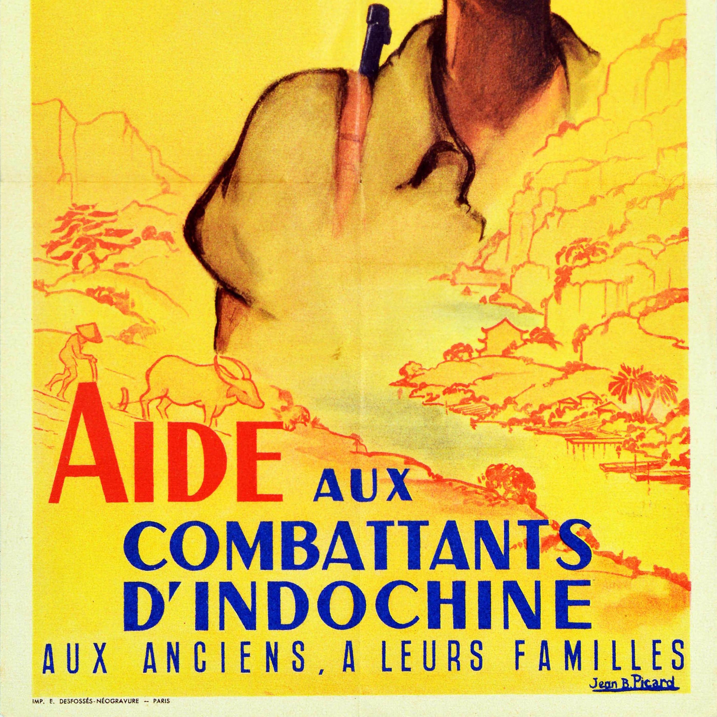 Affiche rétro originale des vétérans de l'Indochine soutenant la France, Vietnam, Compagnie Picard Bon état - En vente à London, GB