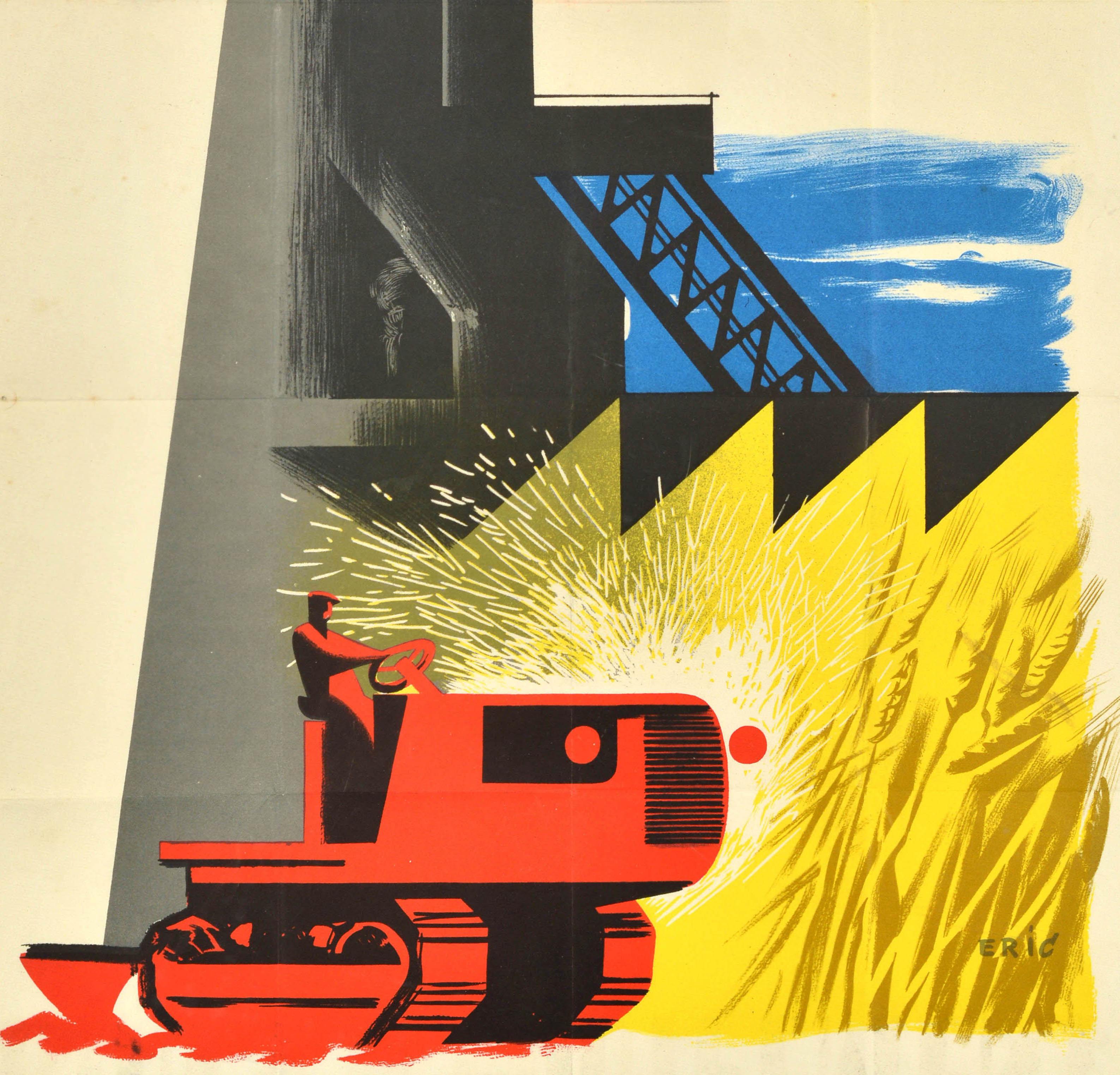 Originales Vintage-Plakat für Gutscheine für industrielle und landwirtschaftliche Ausrüstungen / Bons d'Equipement Industriel et Agricole mit einem großartigen grafischen Entwurf von Raoul Eric Castel (1915-1997), der die Silhouette eines Fahrers