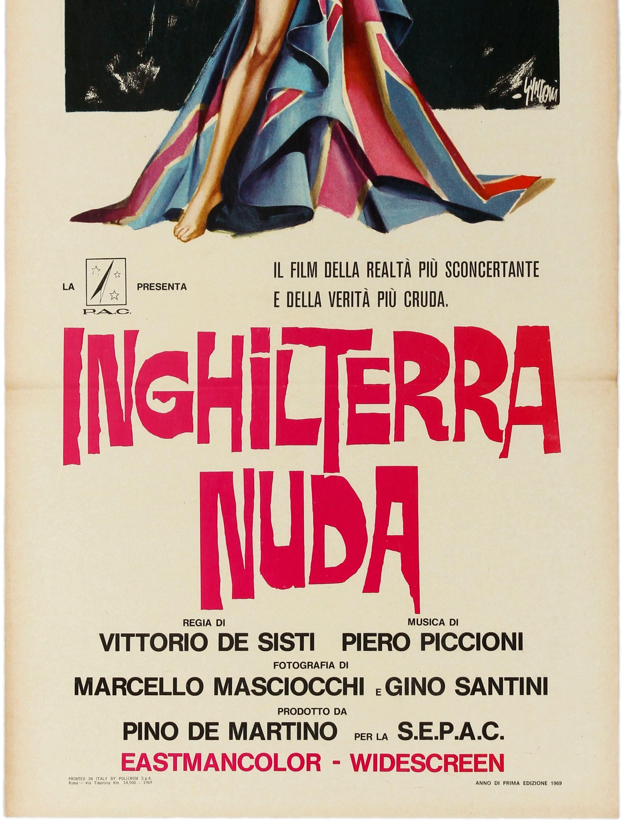 Milieu du XXe siècle Affiche vintage d'origine du film documentaire italien « Inghilterra nuda » (L'Angleterre nue) en vente