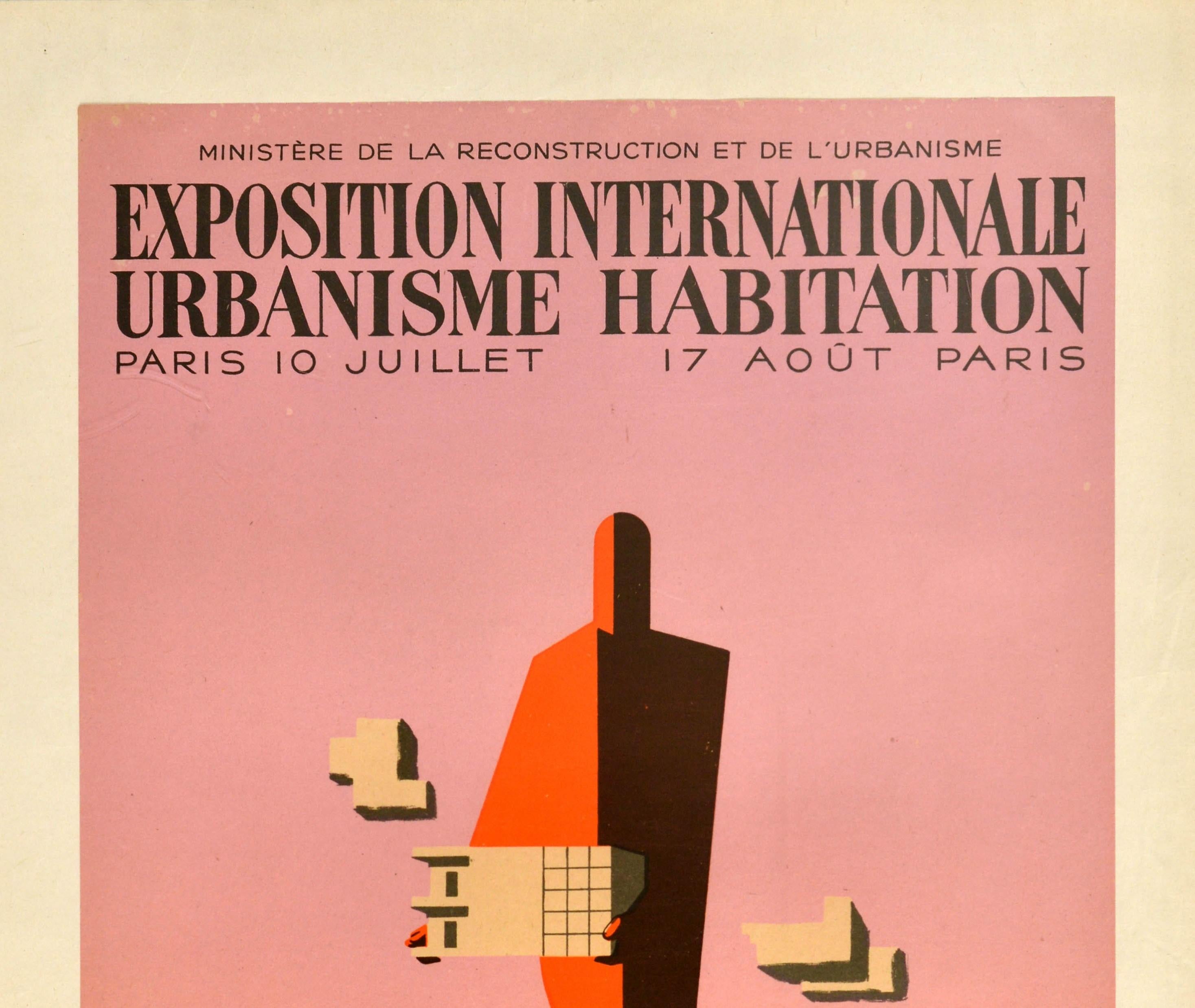Original vintage advertising poster for the International Exhibition of Urban Housing organised by the Ministry of Reconstruction and Urbanism and held in Paris from 10 July to 17 August 1947 at the Grand Palais and Court of the Queen / Ministere de
