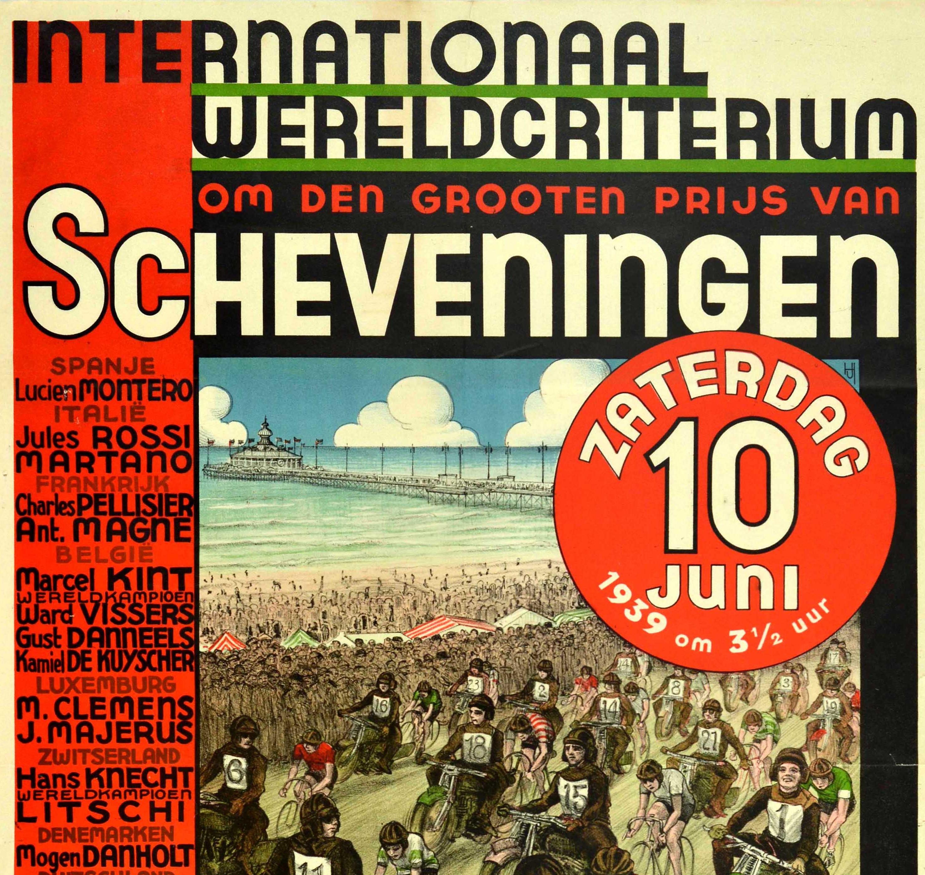 Néerlandais Affiche rétro originale du Grand Prix international de cyclisme de Scheveningen, Voiture en vente