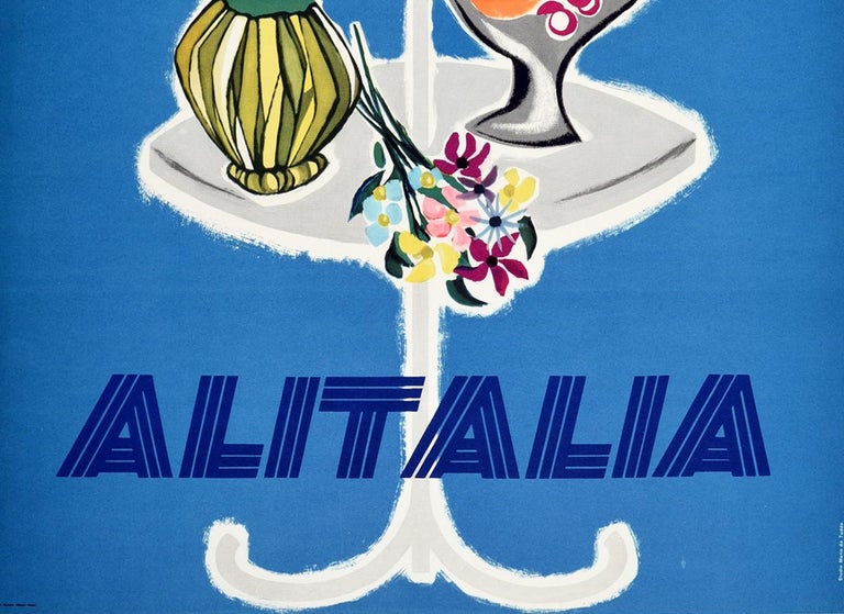 Italian Original Vintage Poster Italia Italy Alitalia Airline Travel Wine Fruit Flowers For Sale