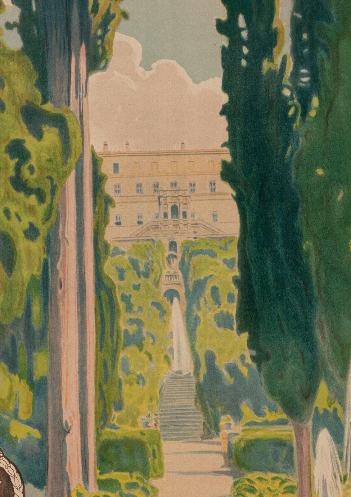 Art Deco Original Vintage Travel Poster, Tivoli Gardens Villa D'Este Italy, 1925