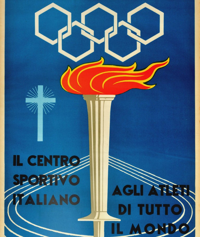 Mid-20th Century Original Vintage Poster Italian Sports Centre World Athletes Olympic Games Rome