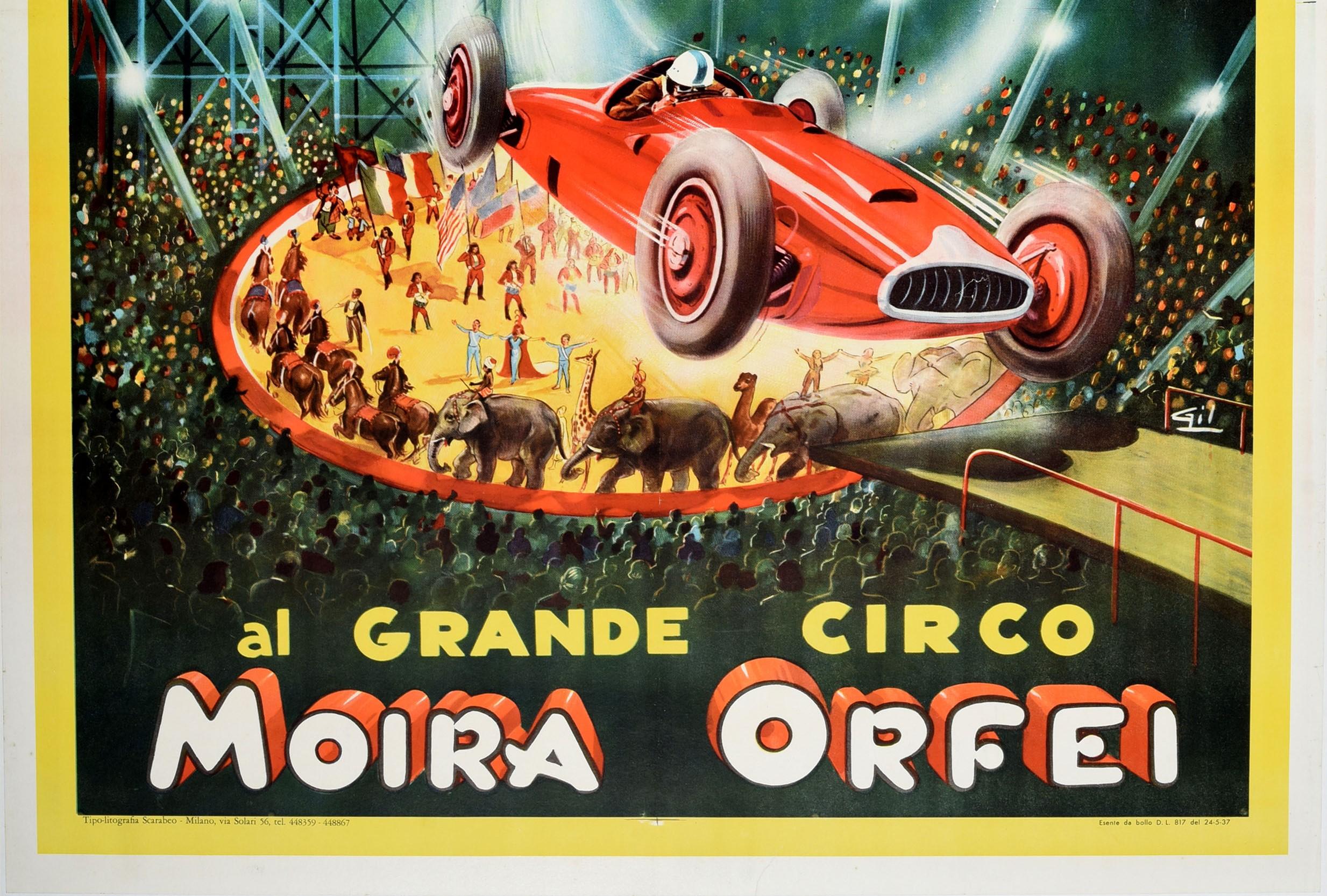 italien Affiche vintage d'origine, Italie, Circus Queen Moira Orfei, Triple Somersault Car Act en vente