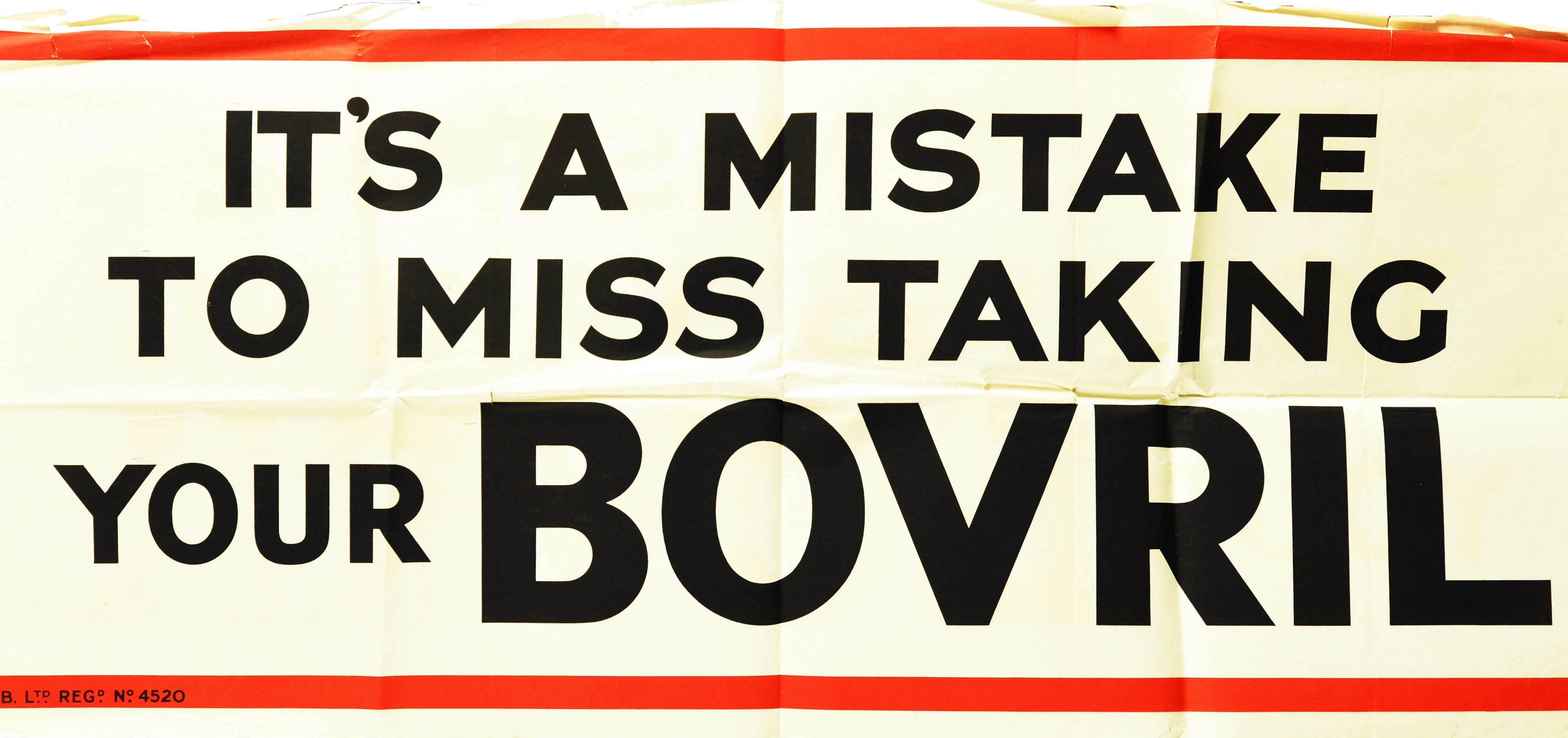 British Original Vintage Poster It's A Mistake To Miss Taking Your Bovril Hot Drink Food For Sale