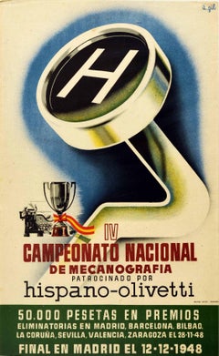 Original Vintage Poster IV Mecanografia Typing Championship Hispano Olivetti - H