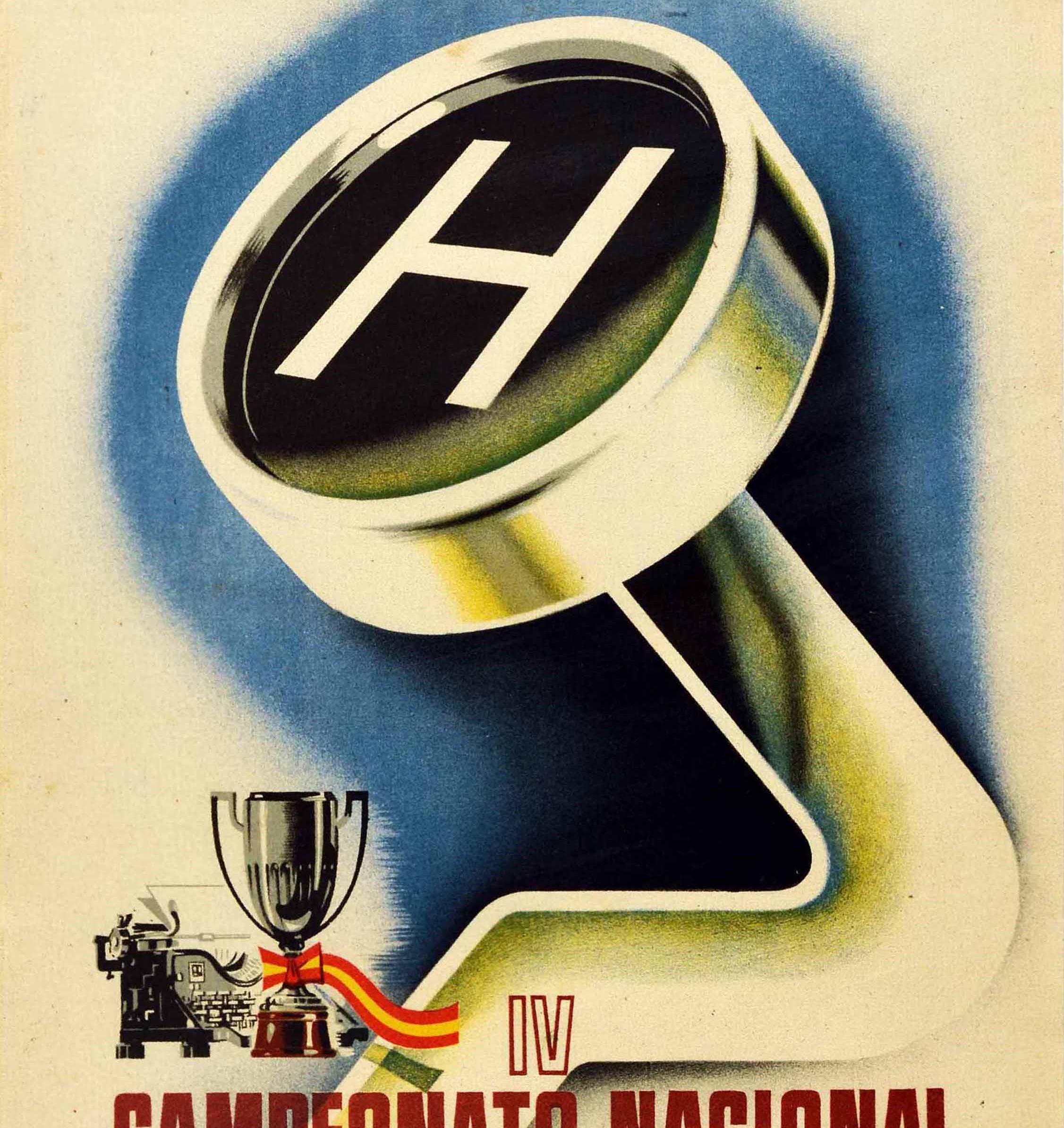 Mid-20th Century Original Vintage Poster IV Mecanografia Typing Championship Hispano Olivetti - H For Sale