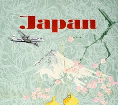 Original Vintage Poster Japan SAS Scandinavian Airline Travel Mount Fuji Blossom