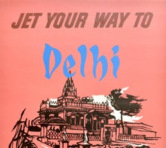 Original Vintage Poster Jet Your Way To Delhi by BOAC India World Travel Airline
