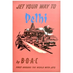 Original Vintage Poster Jet Your Way To Delhi by BOAC India World Travel Airline