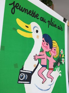 Original Vintage Poster Jeunesse Au Plein Air Children with Duck by Herve Morvan