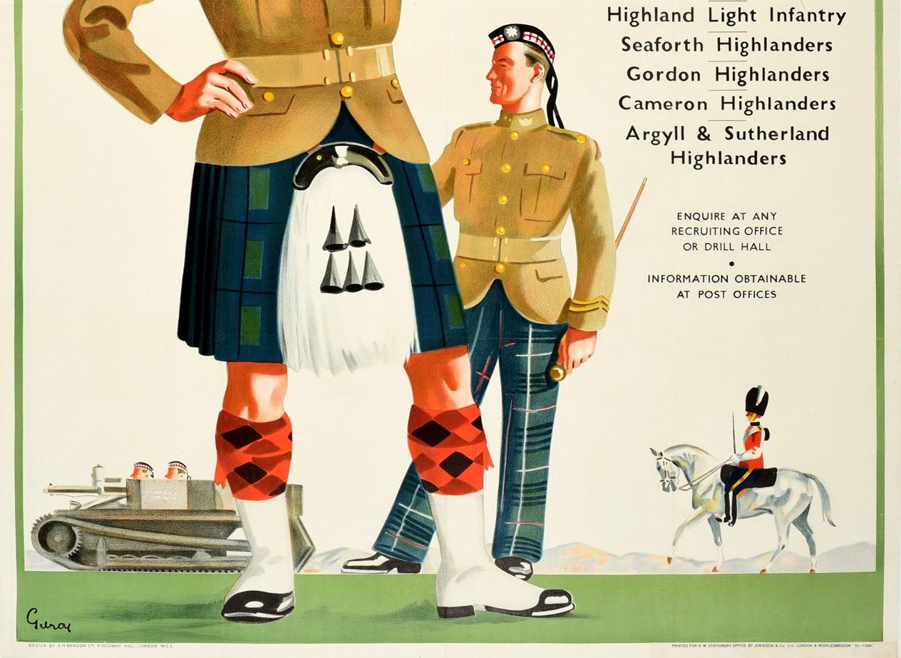 Britannique Affiche rétro originale, Rejoignez un régiment d'armée du régiment écossais, Garde de recrutement militaire en vente