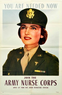 Original Vintage Poster Join The Army Nurse Corps WWII Red Cross Recruitment USA