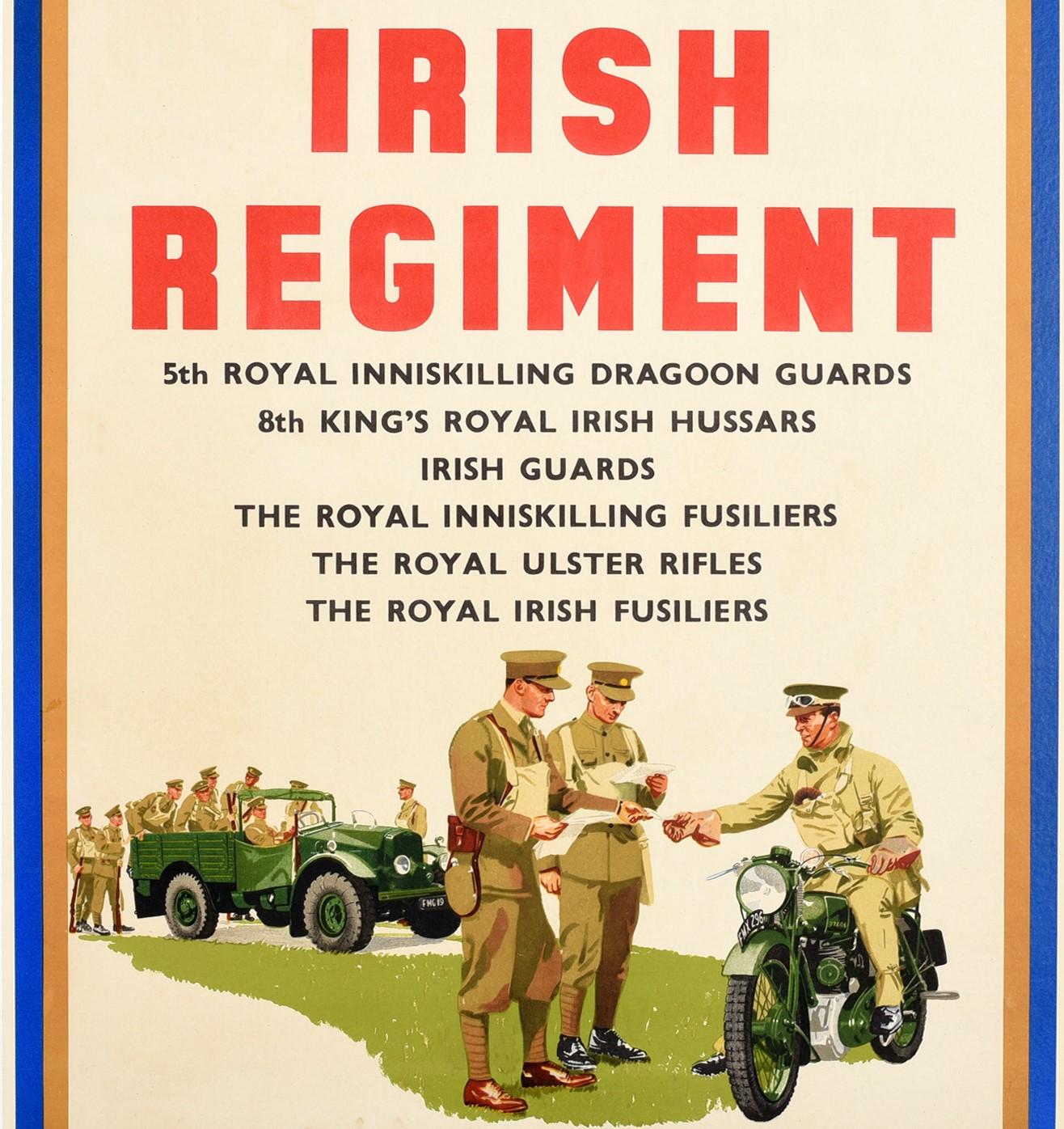 Affiche rétro originale Join The Modern Army Recrutement militaire du régiment irlandais Bon état - En vente à London, GB