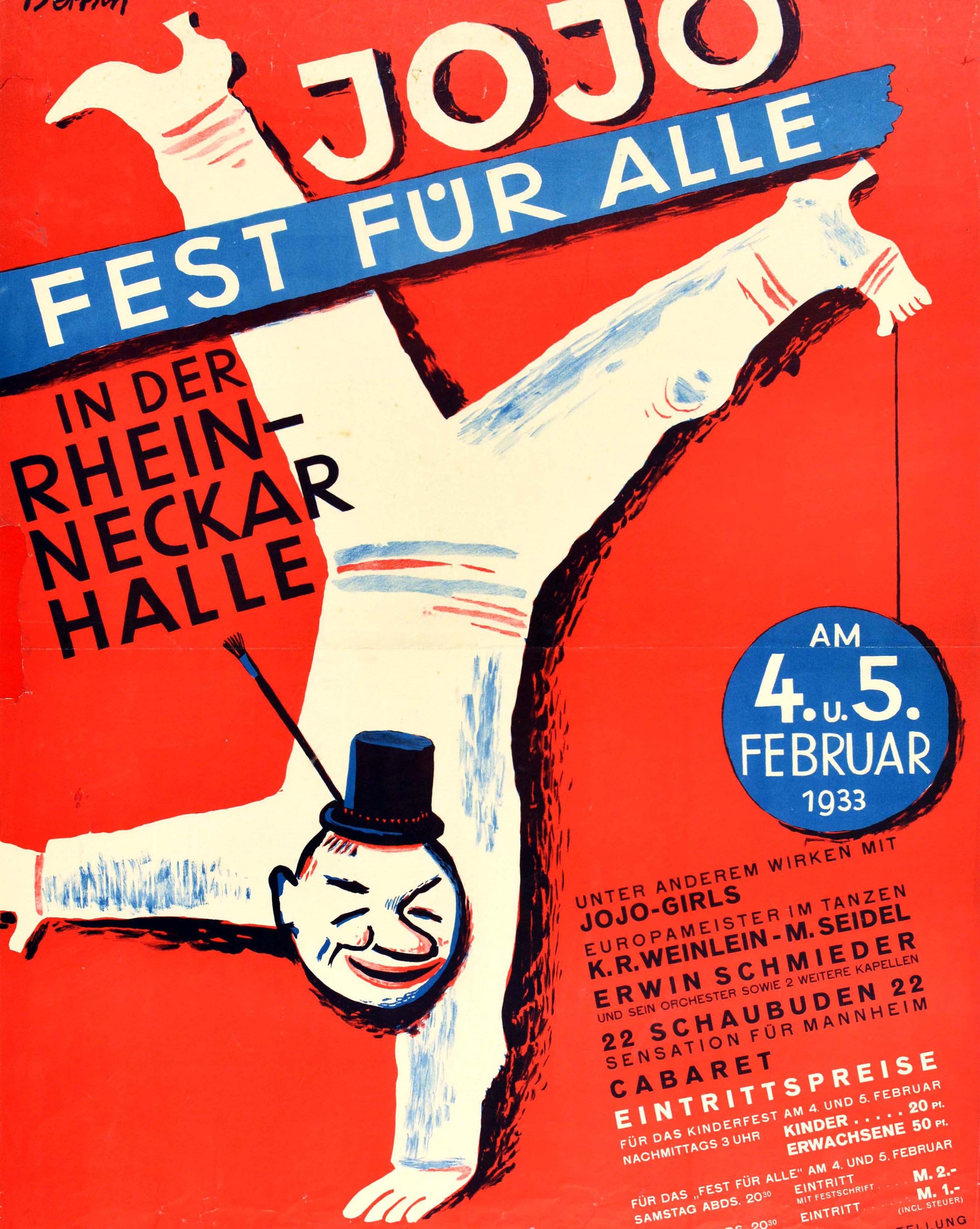 German Original Vintage Poster Jojo Festival For All Clown Dance Music Show Cabaret Art For Sale