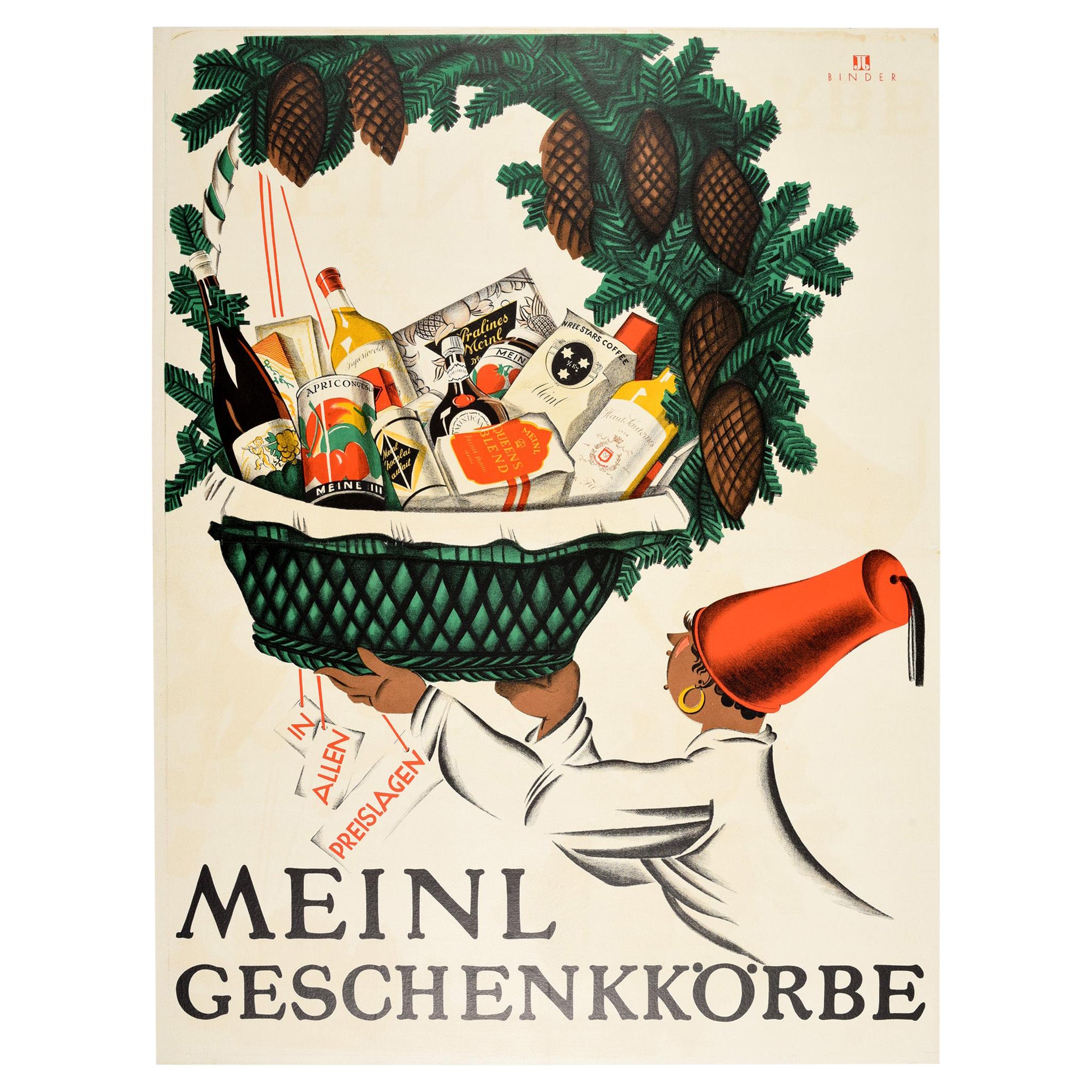 Original Vintage Poster Julius Meinl Geschenkkorbe Gift Basket Food Drink Hamper For Sale