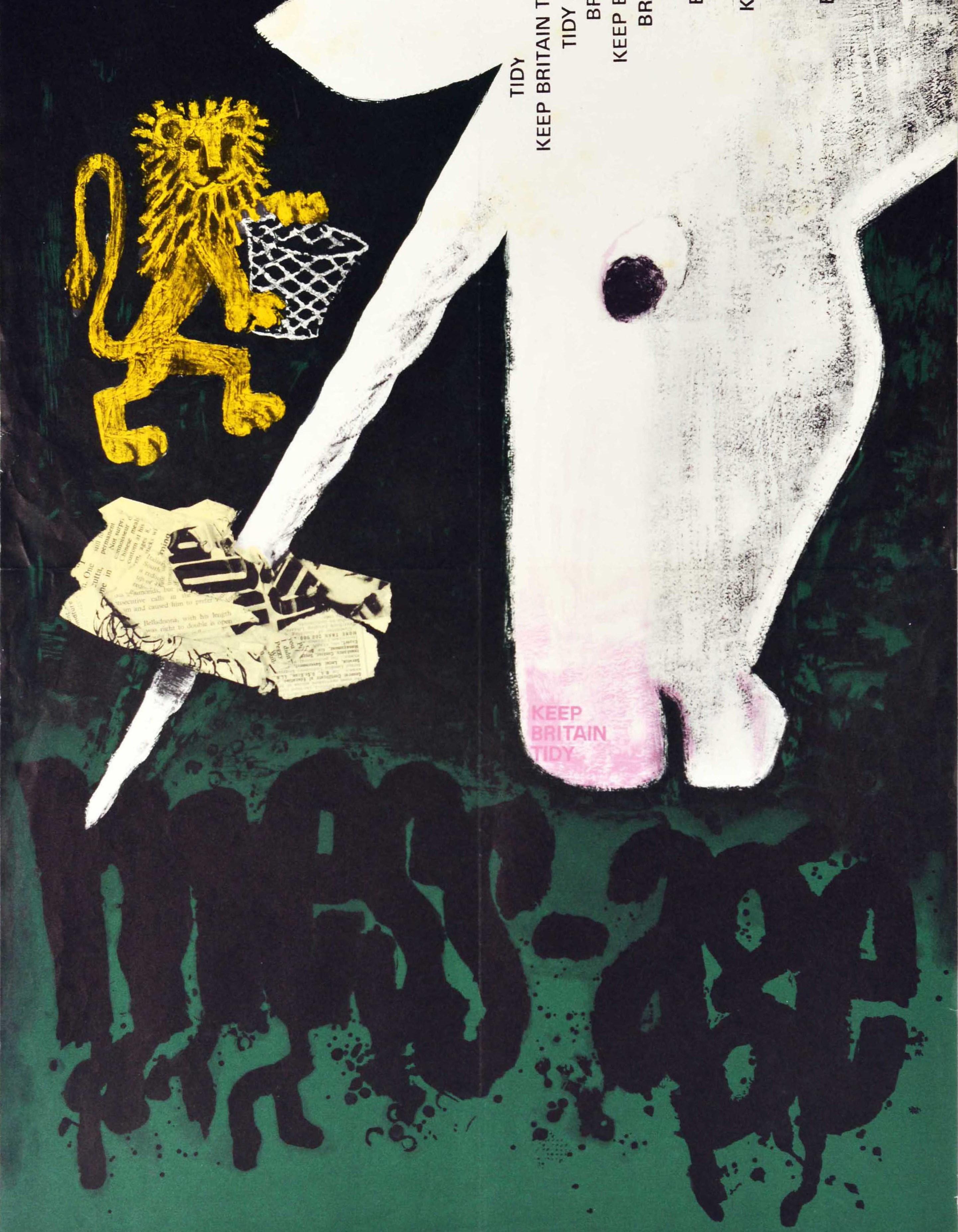 Affiche vintage d'origine Keep Britain Tidy Mess Age, Bote  dchets, Motif de licorne d'un lion Bon état - En vente à London, GB