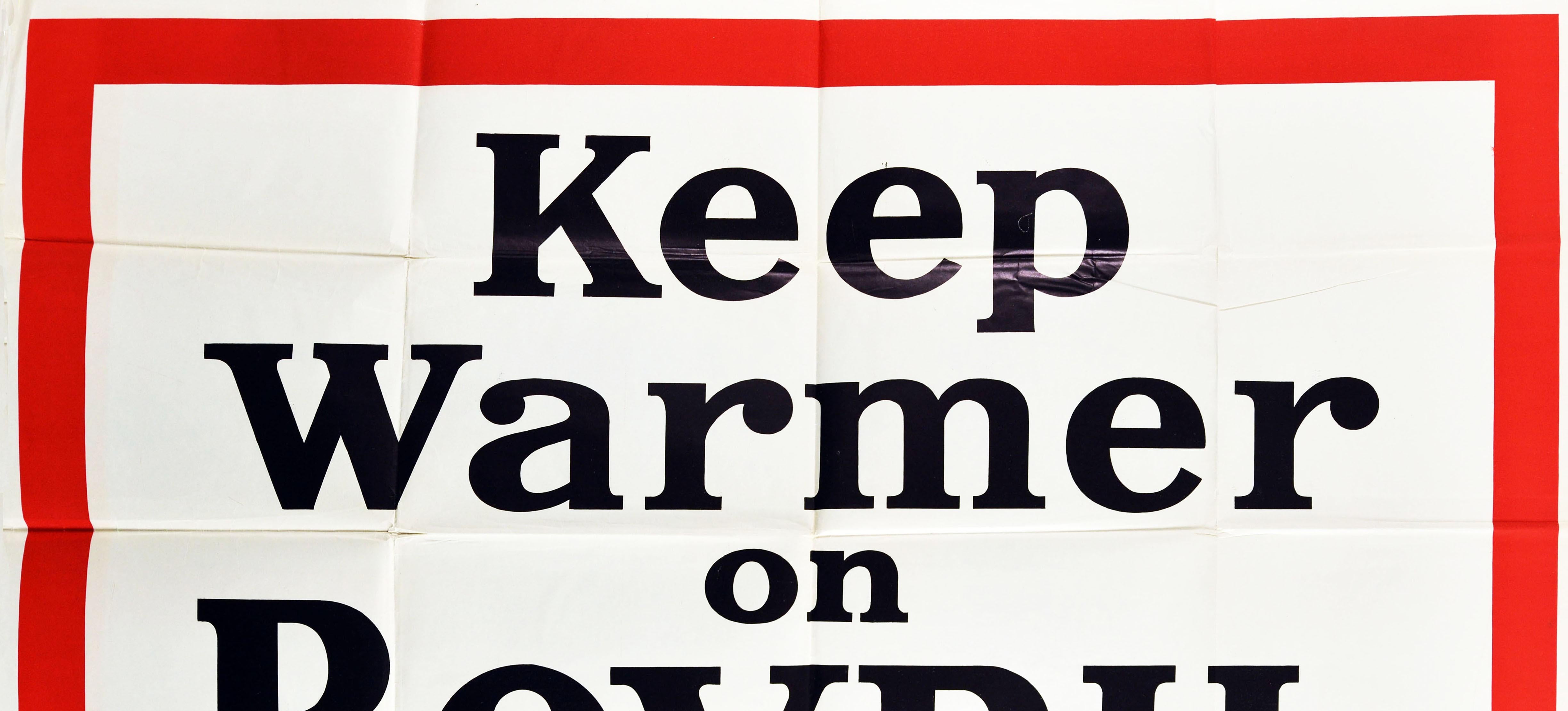 Affiche rétro originale, Keep Warmer On Bovril, Publicité pour la boisson chaude et le bétail, Extract Food Advert État moyen - En vente à London, GB