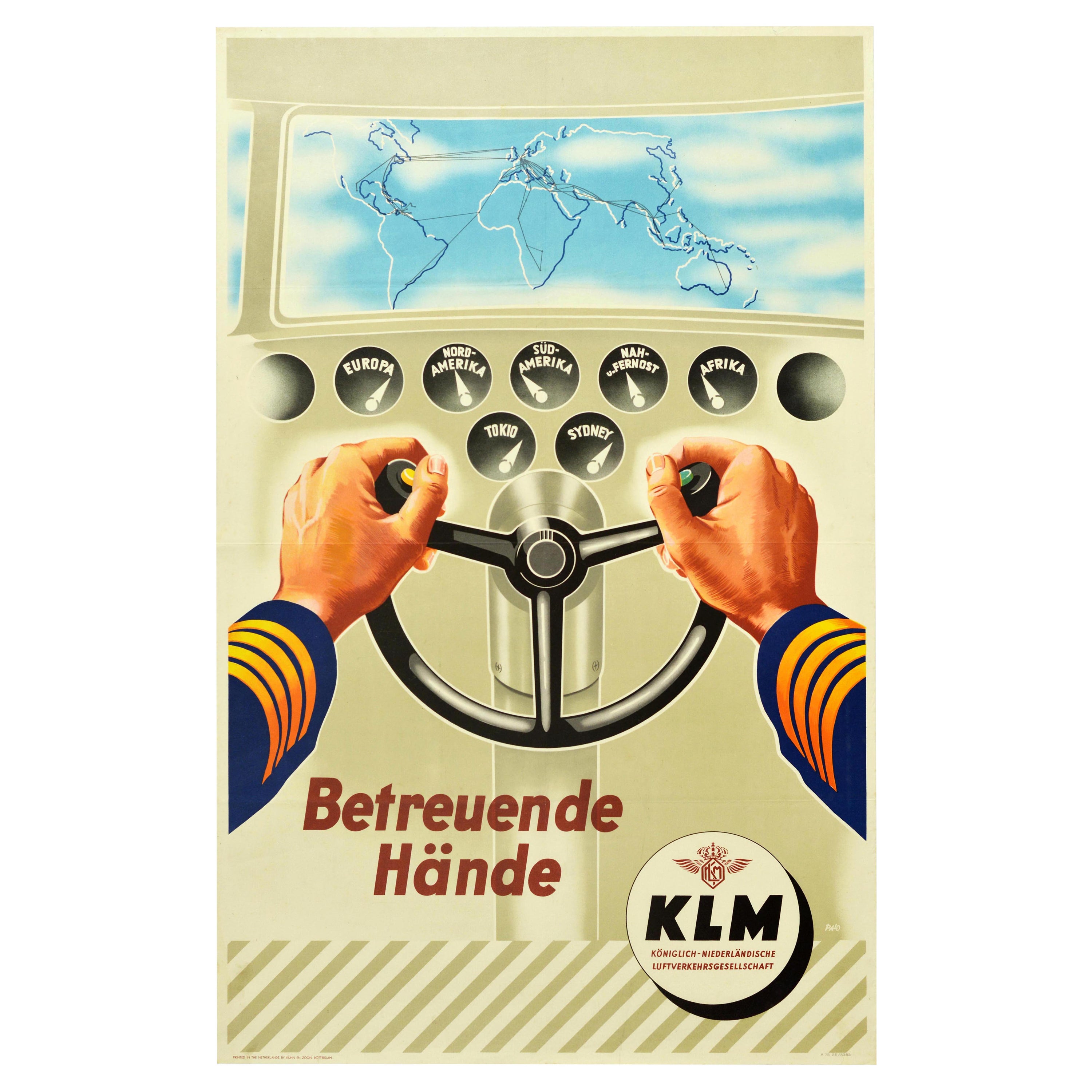 Original-Vintage-Poster, KLM Royal Dutch Airline, Pilot, Auto, Schleppe, Karte im Angebot