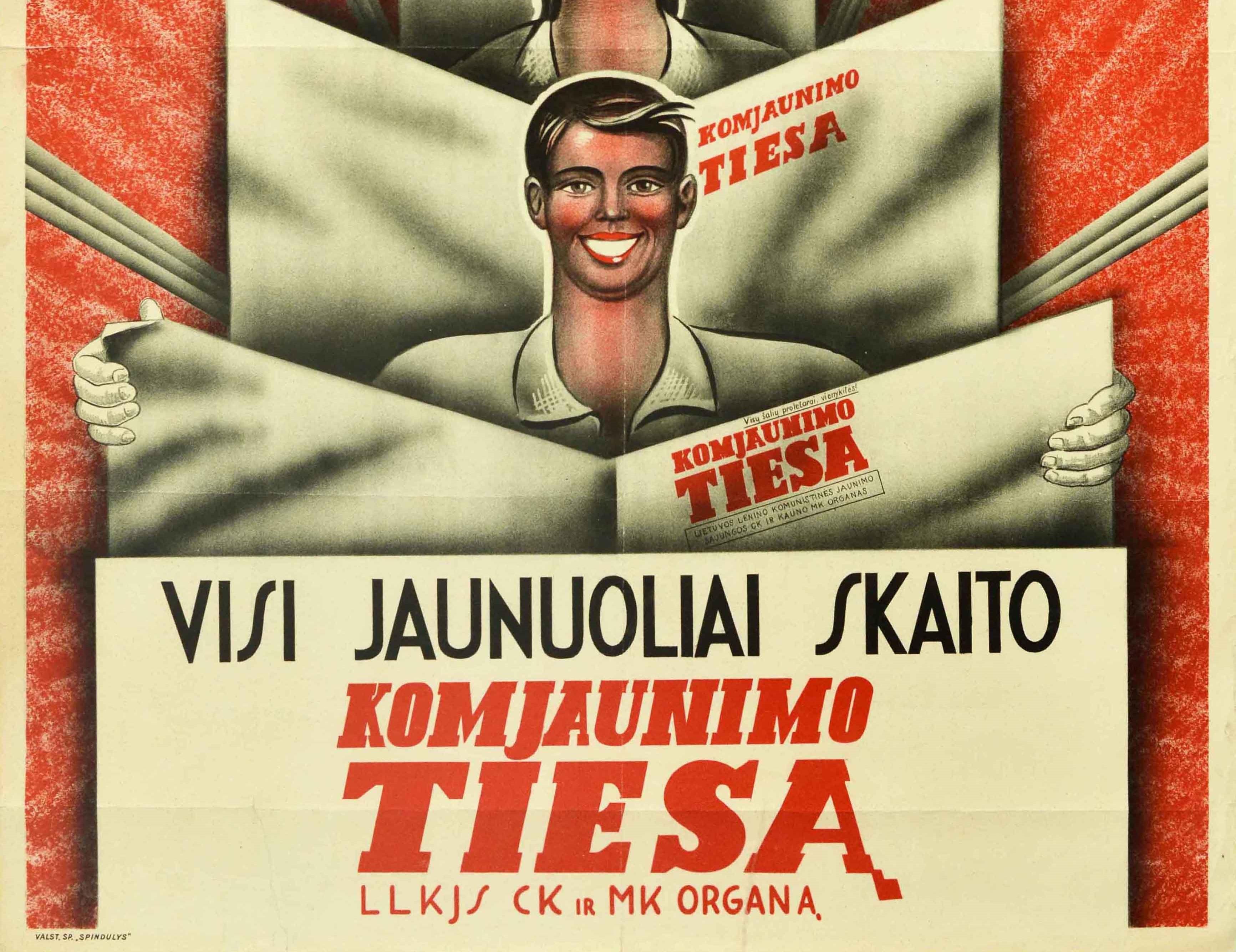 Original Vintage Poster Komjaunimo Tiesa Communist Youth Newspaper Lenin Truth In Good Condition In London, GB