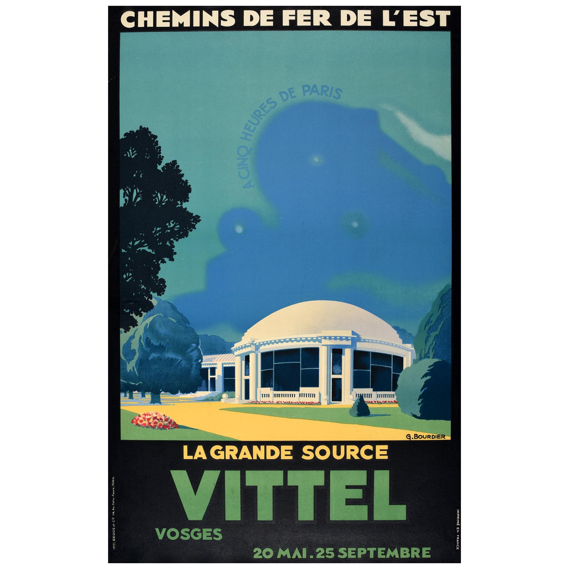 Original Vintage Poster La Grande Source Vittel Train 5 Hours From Paris Railway For Sale