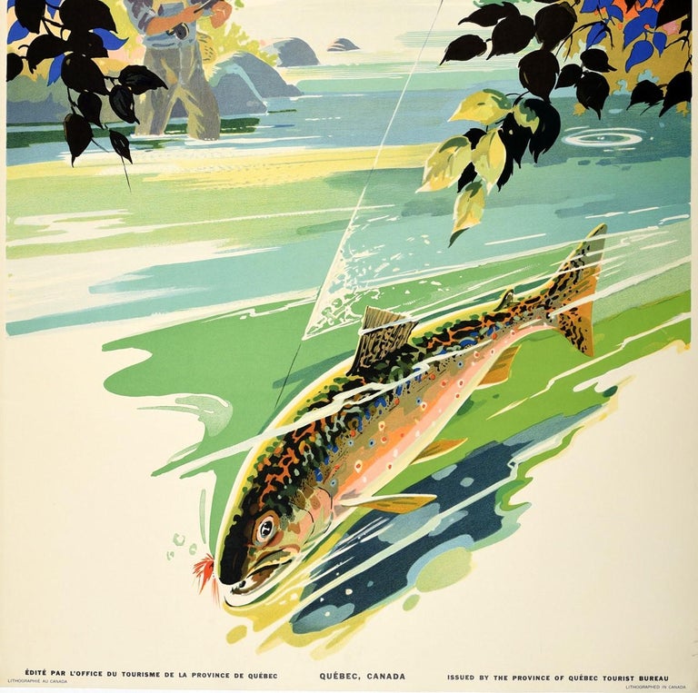 Canadian Fly Fishing Vintage Style 1930s Vintage Travel Poster -  Canada