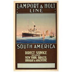 Original Vintage Poster Lamport & Holt Line South America New York Cruise Travel