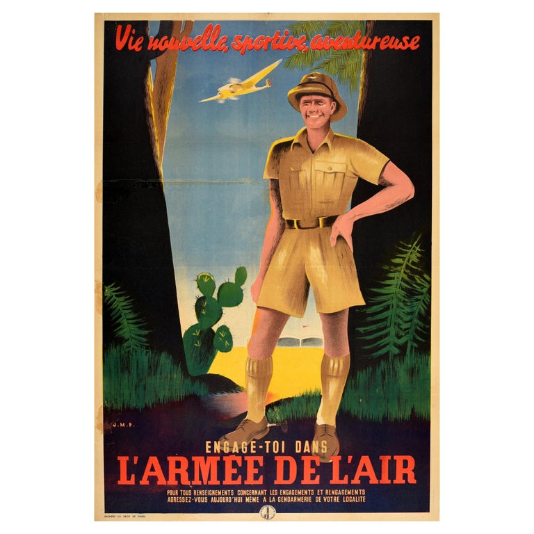 Original Vintage Poster L'Armee De L'Air French Air Force Army Sport Adventure For Sale