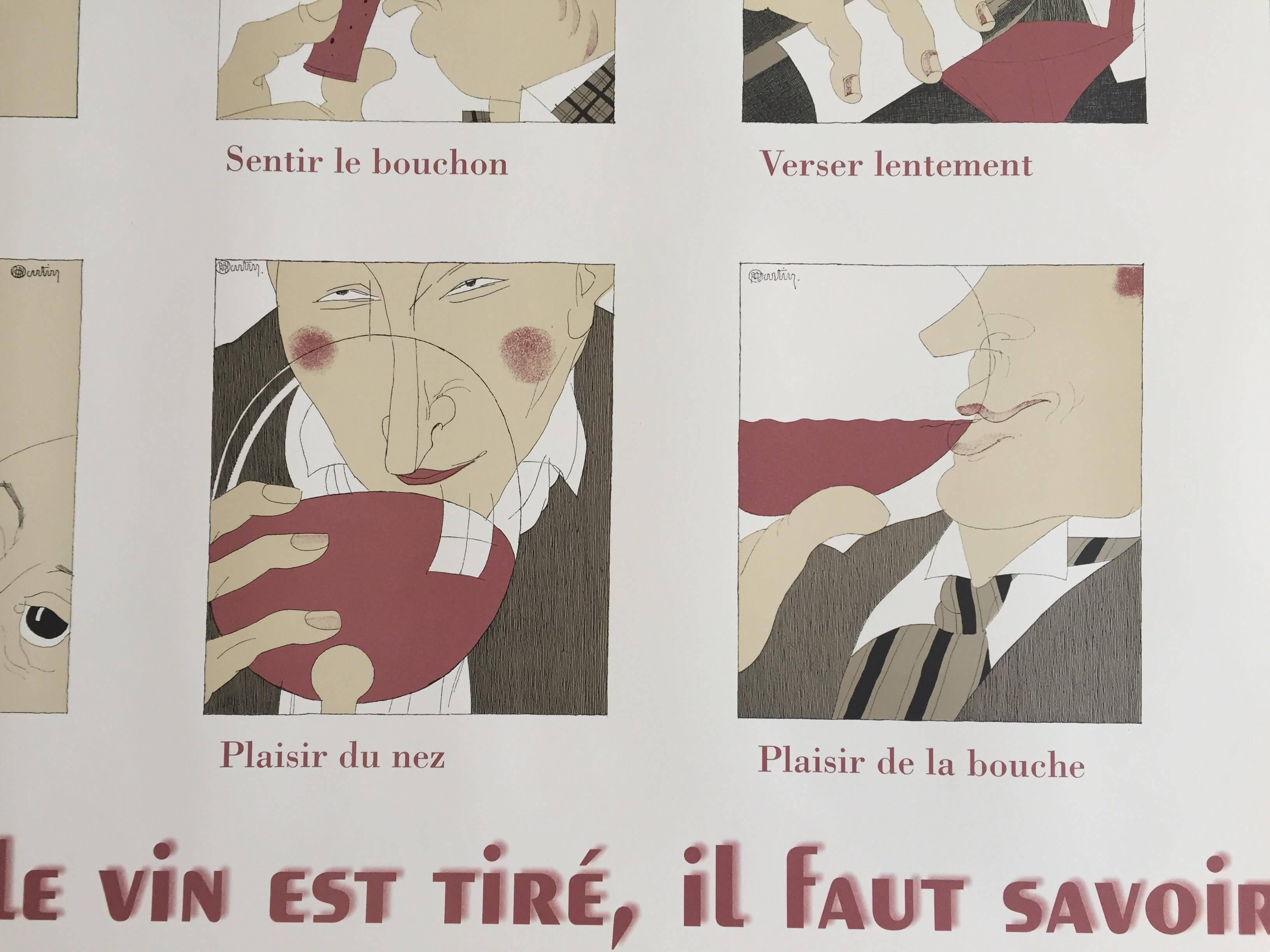 Vintage Poster L'Art de Boire le Vin d'apres Martin, circa 1980 French Wine 1