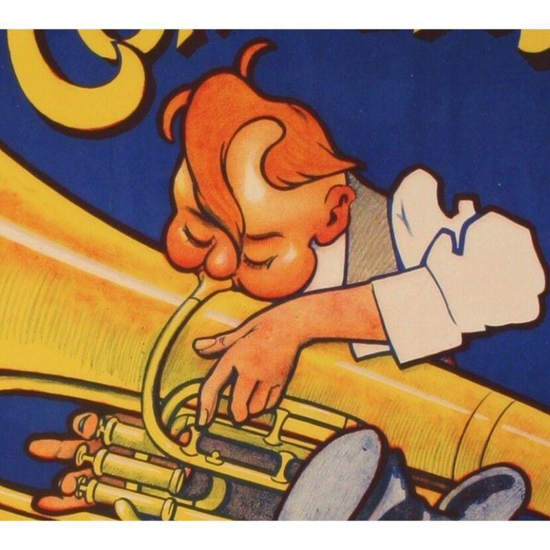 Original Vintage Musical Poster aus der Art Déco Periode von Laumond mit einem Musiker, der einen Bass oder Kontrabass spielt und einer Katze.

La Grosse Contrebasse war ein Musik- und Instrumentengeschäft für den Verkauf, den Austausch und die